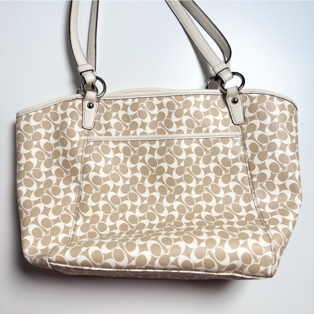 Coach Signature Chelsea Lea Tan and Cream Medium Size Shoulder Tote Bag - Picture 9 of 10